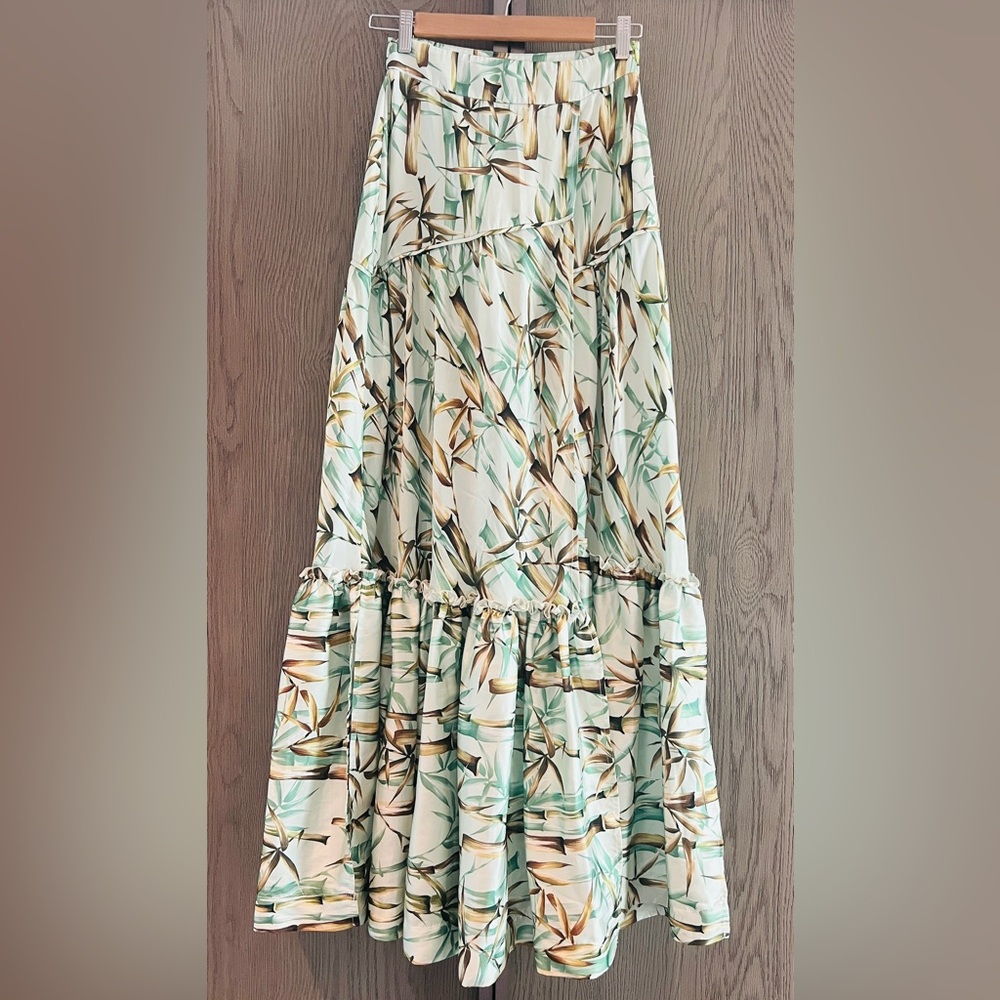Green Tiered Maxi Skirt for Resort Wear